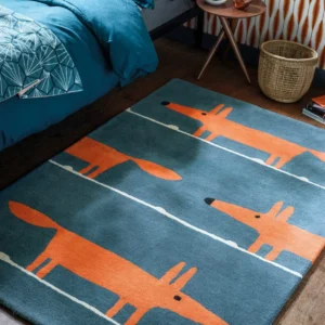 Villamatto kettu- Fox- värikäs ja pehmeä lastenhuoneen matto, joka sopii leikkimiseen.