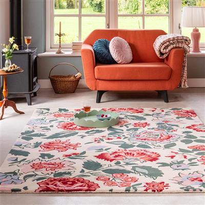 Laura Ashley Wendling Floral Poppy -kukkamatto, laadukas käsinkudottu villamatto eloisilla unikkokuvioilla.