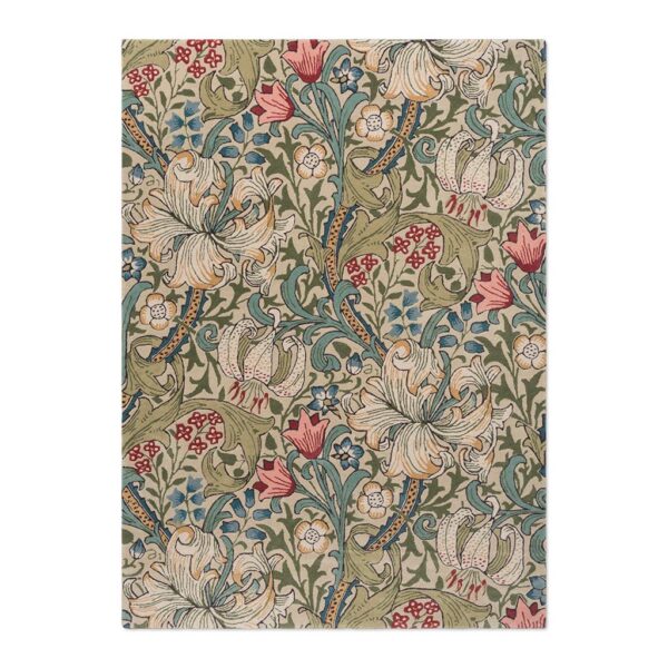 William Morris Golden Lily -matto, klassinen kuviollinen villamatto luonnon inspiroimalla designilla.